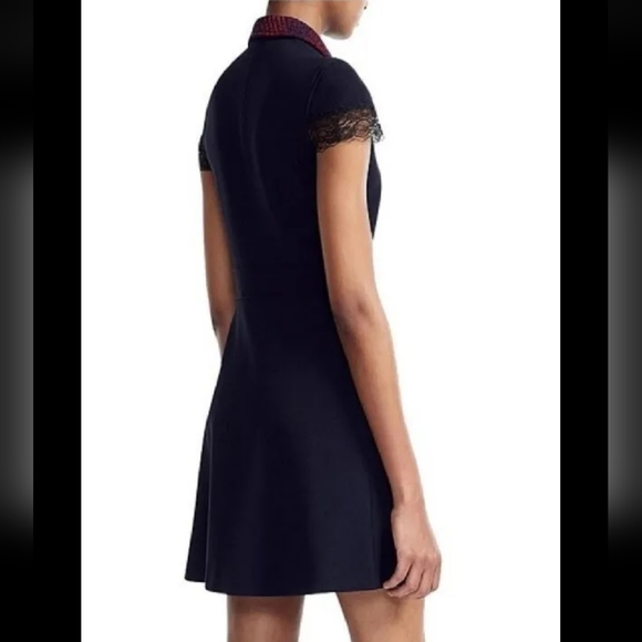 MAJE Riloid Navy Lace Trim Collared Dress Sz 1 As seen on TV Charmed - Picture 3 of 14